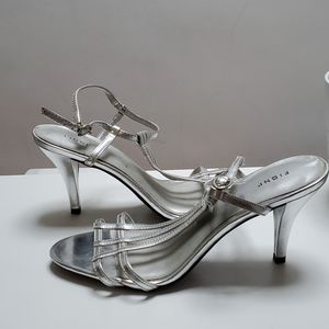 Silver 3.5 inch strap heels